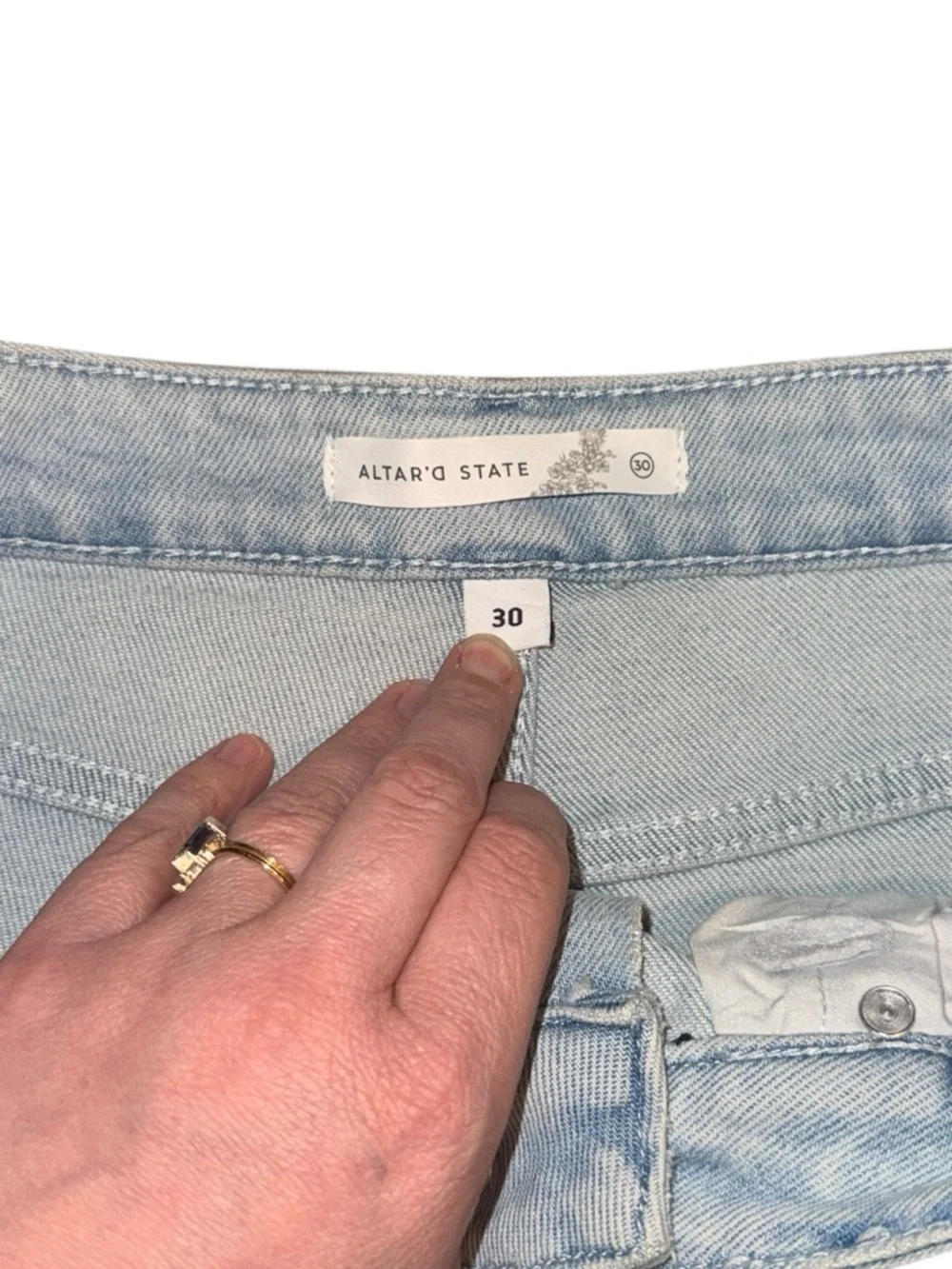 Altar'd State Kensington Light Blue Straight Leg Jeans Size 30 Light Distressing